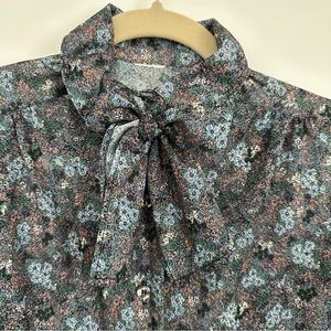 Vintage blue floral bow blouse